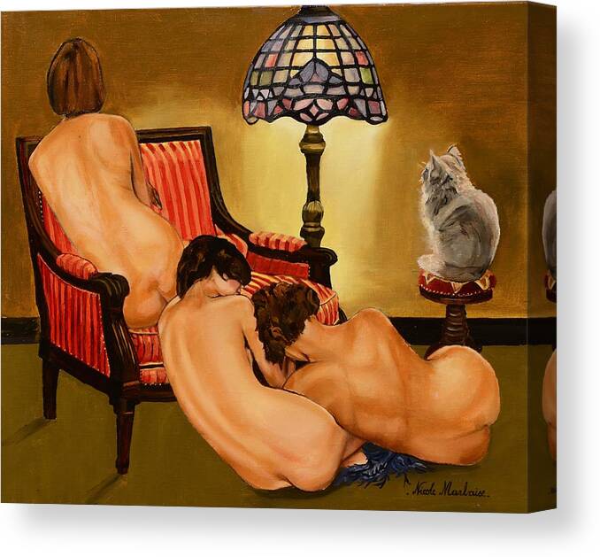 Vintage Canvas Print featuring the painting Les Moinelles by Nicole MARBAISE
