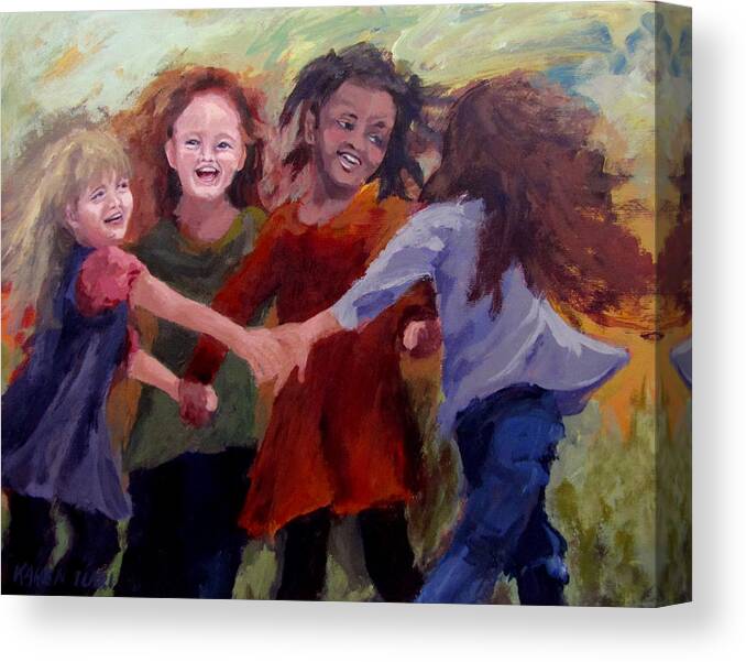 Children Canvas Print featuring the painting Lets Dance by Karen Ilari