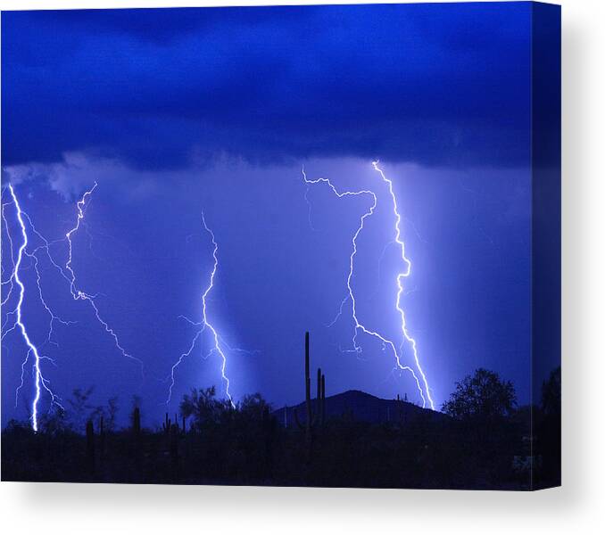 Lightning Canvas Print featuring the photograph Lightning Storm in the Desert Fine Art Photography Print by James BO Insogna