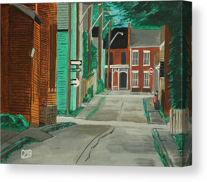 Urban Canvas Print featuring the painting Little Side Street by David Bigelow