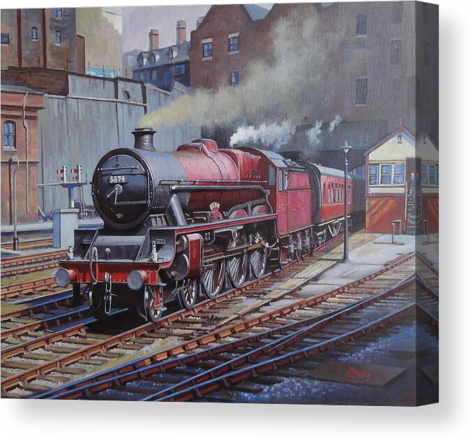 Jubilee Canvas Print featuring the painting LMS Jubilee at New Street. by Mike Jeffries