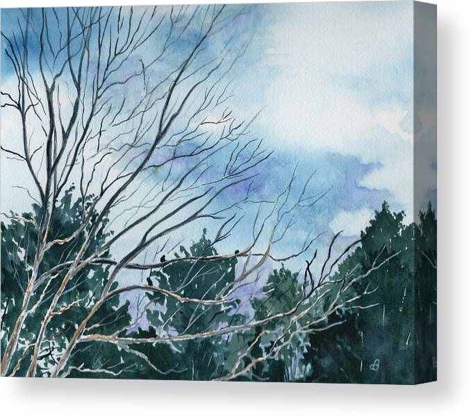 Watercolor Landscape Trees Sky Clouds Blue Canvas Print featuring the painting Look To The Sky by Brenda Owen