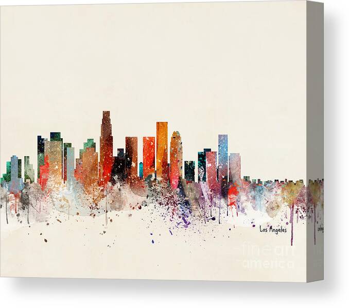 Los Angeles Cityscape Canvas Print featuring the painting Los Angeles Skyline by Bri Buckley