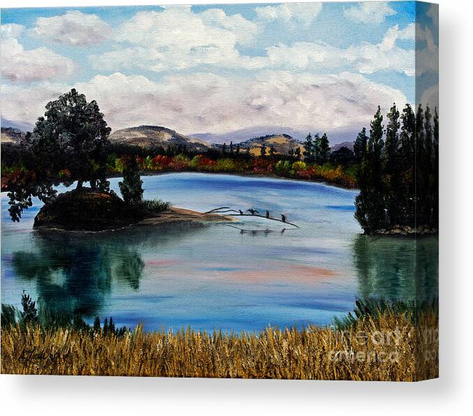 California Canvas Print featuring the painting Los Gatos Lake by Laura Iverson