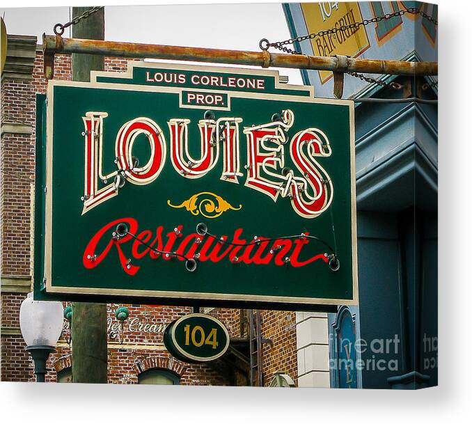 Sign Canvas Print featuring the photograph Louie's Neon by Perry Webster
