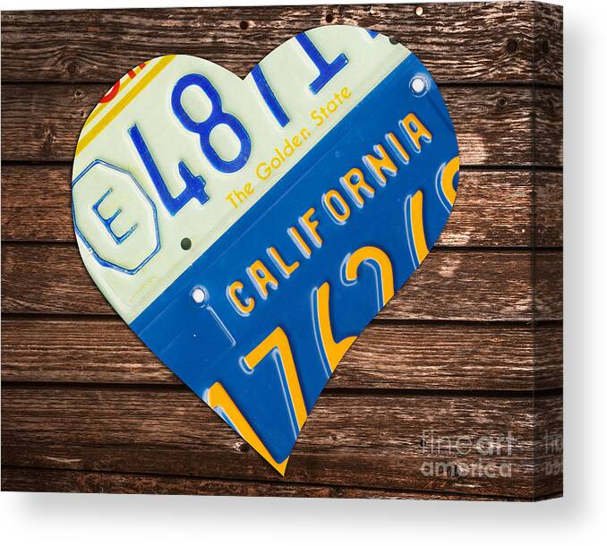 California Canvas Print featuring the mixed media I Love California, license plates heart by Delphimages Photo Creations