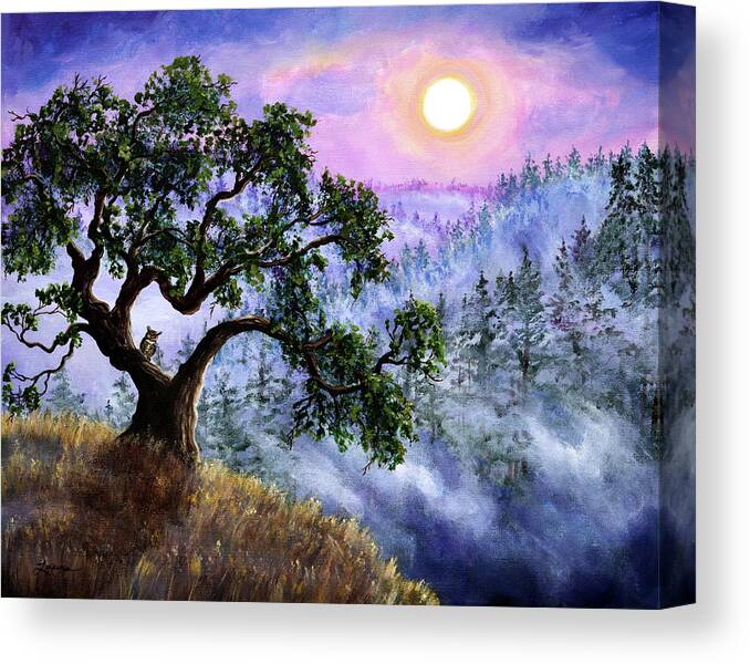 Owl Canvas Print featuring the painting Luna in Mist and Fog by Laura Iverson