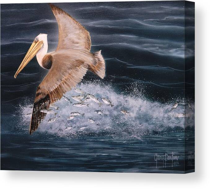 Pelican Canvas Print featuring the painting Lunch is Ready by Gary Partin