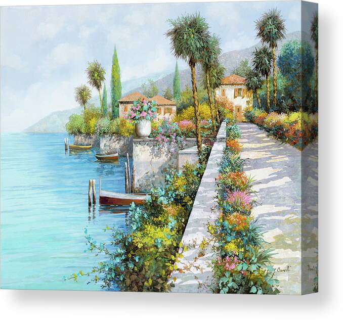 Lake Canvas Print featuring the painting Il Lungo Lago by Guido Borelli
