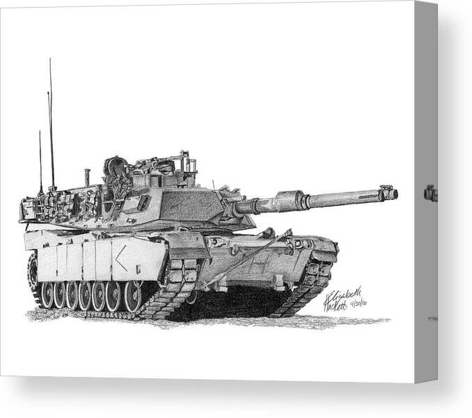 Usmc Canvas Print featuring the drawing M1A1 D Company Commander Tank by Betsy Hackett