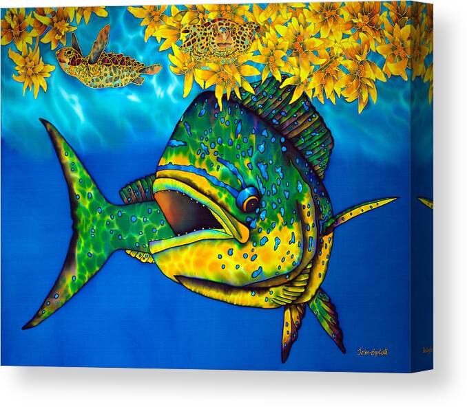 Sea Turtle Canvas Print featuring the painting Mahi Mahi Fish - Dorado Fish by Daniel Jean-Baptiste