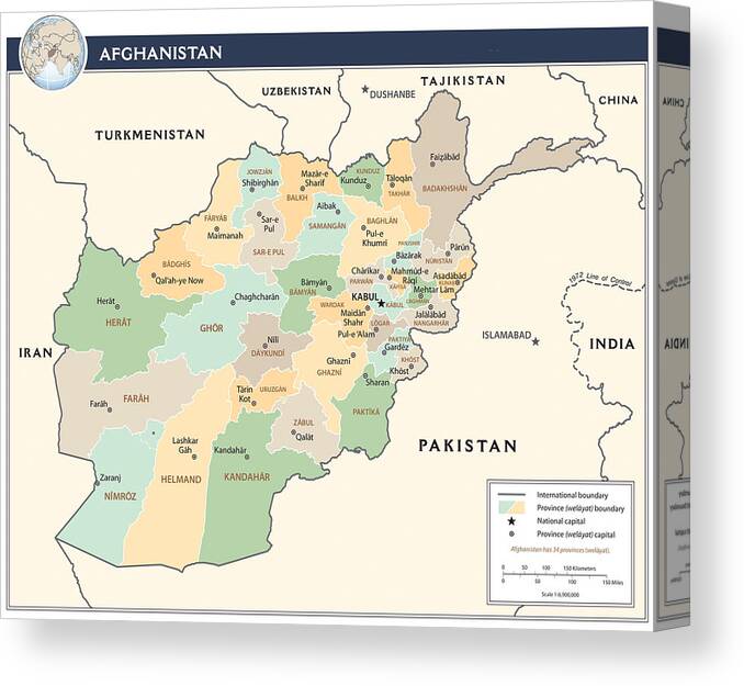 Afghan Canvas Print featuring the mixed media Map of Afghanistan 2 by Roy Pedersen
