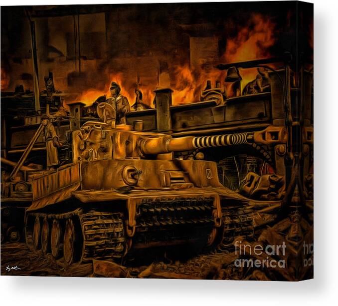 Wwii German Tiger Tank Canvas Print featuring the digital art March Across France Holding on to Caen - Oil by Tommy Anderson