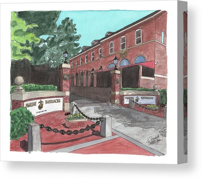 Marine Corps Canvas Print featuring the painting Marine Barracks Welcome by Betsy Hackett