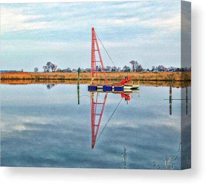Marine Pile Driver Canvas Print featuring the photograph Marine Pile Driver on Kent Island by Bill Swartwout