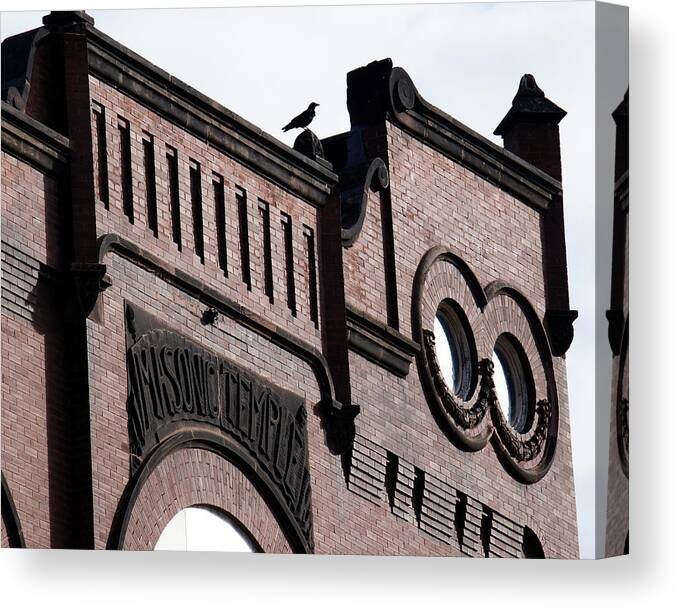 Masonic Historic Temple Building Architecture Bird Gothic Ashland Wisconsin Landmark Canvas Print featuring the photograph Masonic Gothic by Pete Mikelson