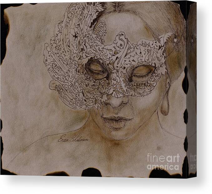 Mask Canvas Print featuring the drawing Masquerade by Portraits By NC