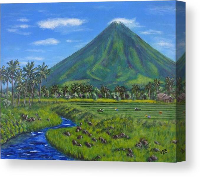 Mayon Volcano Canvas Print featuring the painting Mayon Volcano by Amelie Simmons