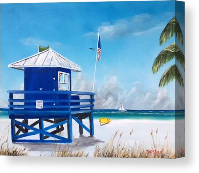 Lifeguard Canvas Print featuring the painting Meet At Blue Lifeguard by Lloyd Dobson