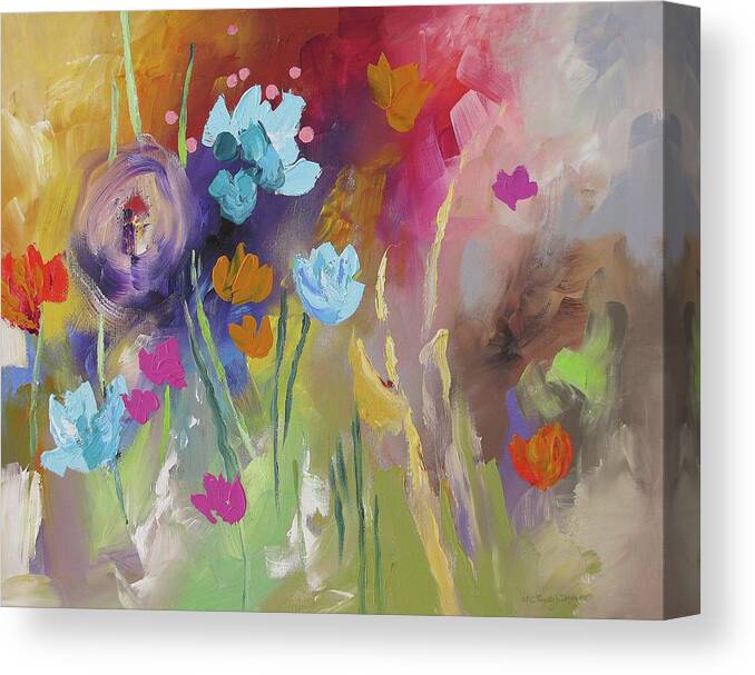 Original Canvas Print featuring the painting Meet Me In The Garden by Linda Monfort