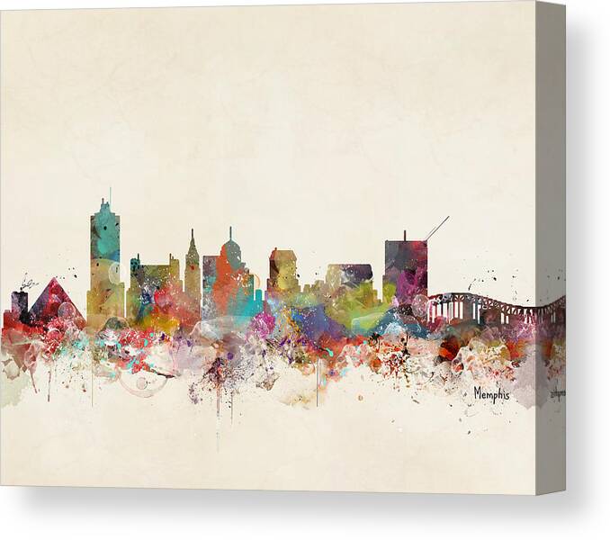 Memphis Tennessee Canvas Print featuring the painting Memphis Tennessee Skyline by Bri Buckley