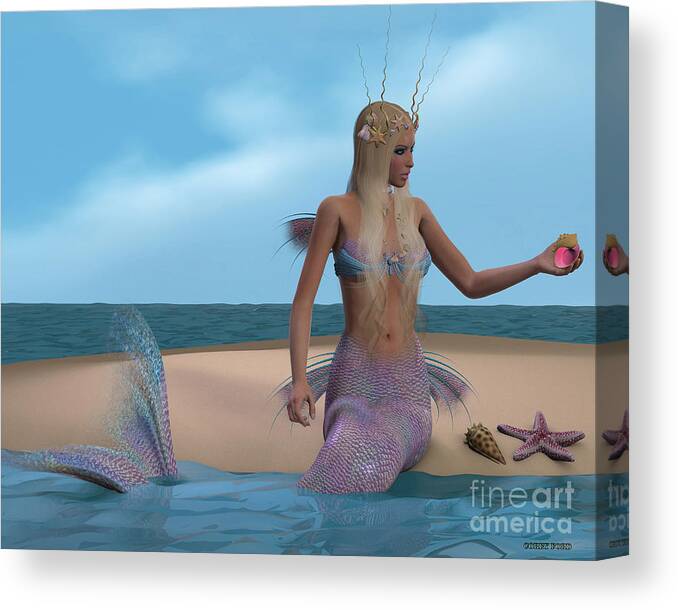 Mermaid Canvas Print featuring the painting Mermaid and Seashells by Corey Ford