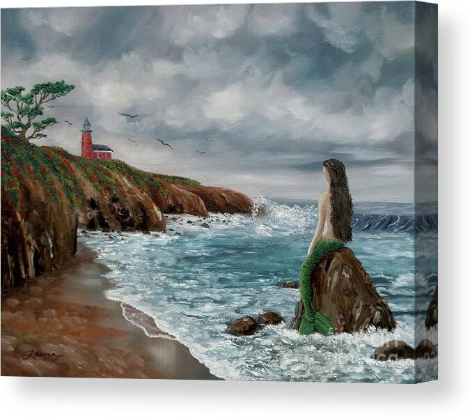 Seascape Canvas Print featuring the painting Mermaid at Santa Cruz by Laura Iverson