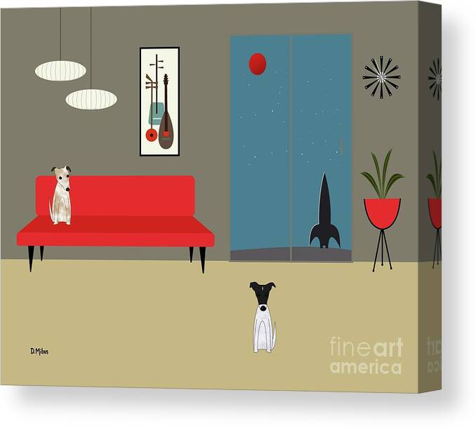 Mid Century Canvas Print featuring the digital art Mid Century Modern Fox Terriers by Donna Mibus