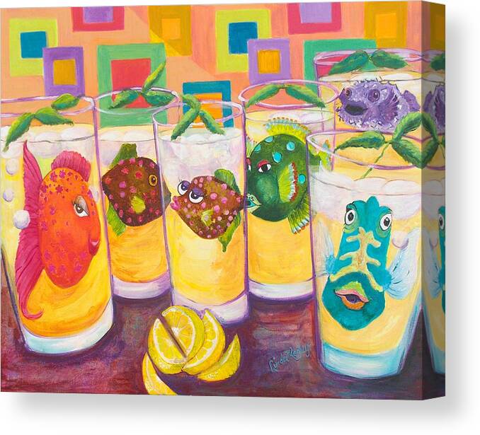 Fish Canvas Print featuring the painting MiMi's Lemonade Party by Linda Kegley