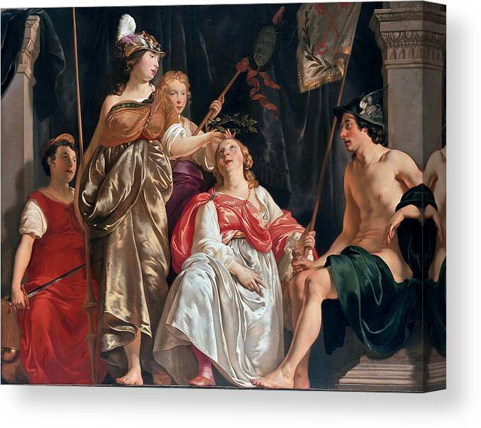 Abraham Van Den Tempel Canvas Print featuring the painting Minerva Crowns the Maid of Leiden by Abraham van den Tempel