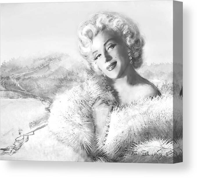 Marilyn Monroe Canvas Print featuring the painting MM Winter bw by Theo Danella