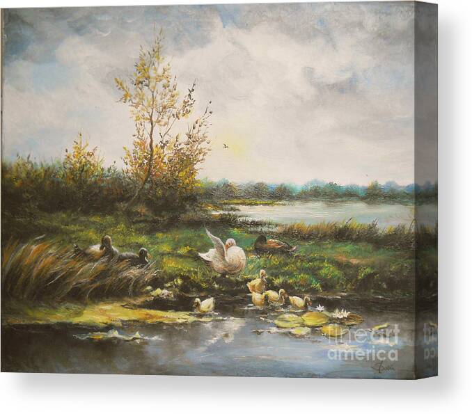 Autumn Canvas Print featuring the painting Moments of silence by Sorin Apostolescu