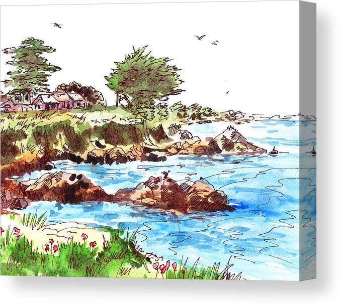 Monterey Shore Canvas Print featuring the painting Monterey Shore by Irina Sztukowski
