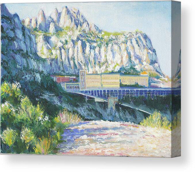 Barcelona Canvas Print featuring the painting Montserrat Mountain Monastery by Dai Wynn