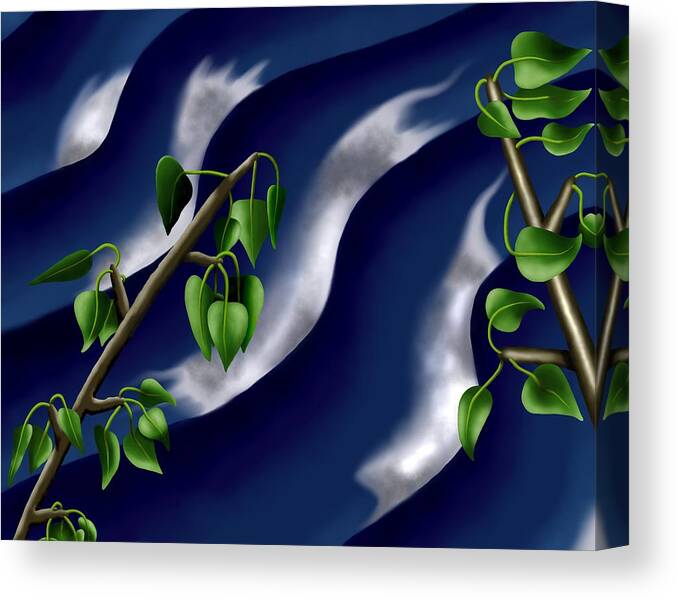 Surrealism Canvas Print featuring the digital art Moon-glow I - Poplars Over Water At Night by Robert Morin