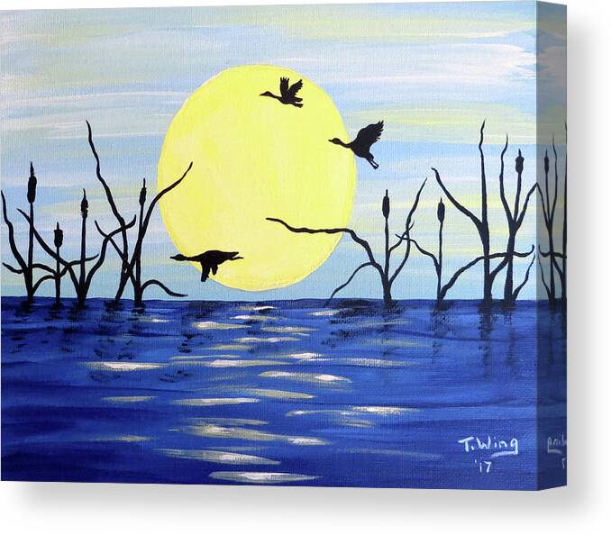 Sunrise Canvas Print featuring the painting Morning Geese by Teresa Wing