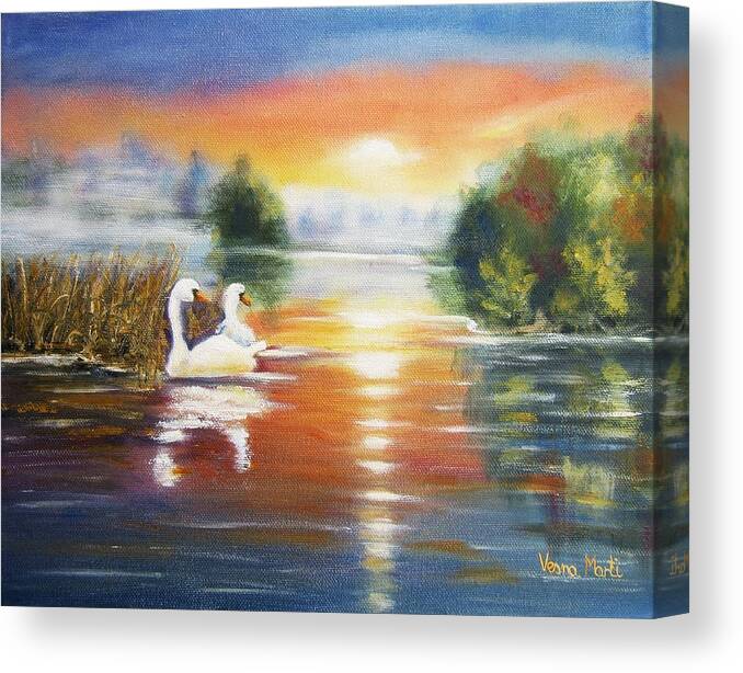 Landscape Canvas Print featuring the painting Morning Idyll by Vesna Martinjak
