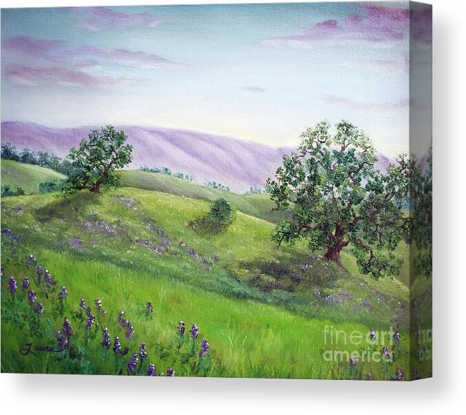 California Canvas Print featuring the painting Morning Lupines by Laura Iverson