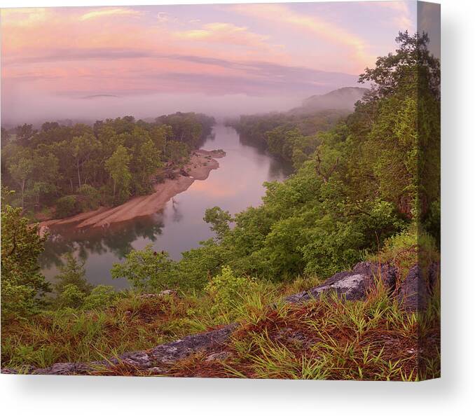 River Canvas Print featuring the photograph Morning Mist at Owl's Bend by Robert Charity