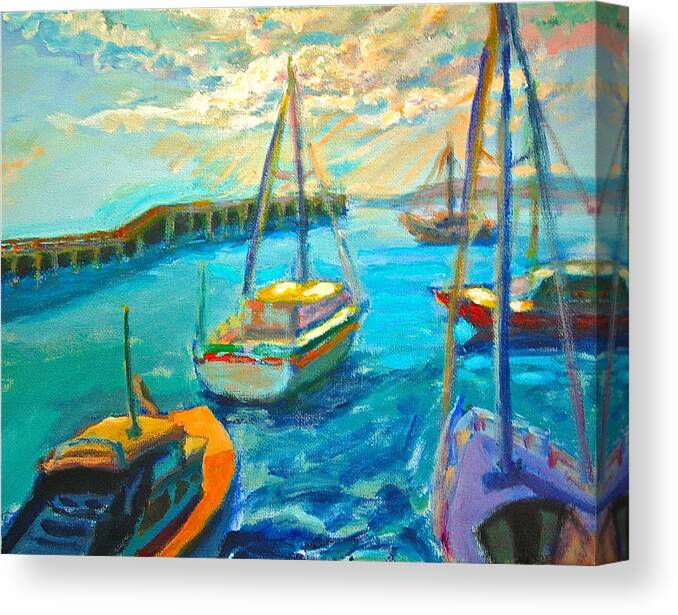 Boats Canvas Print featuring the painting Mornington Pier by Yen