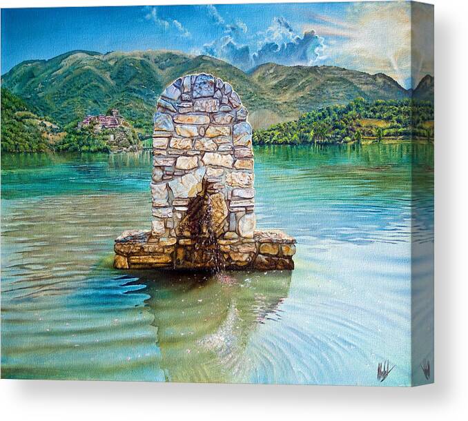  Canvas Print featuring the painting Mountain Lake by Michelangelo Rossi