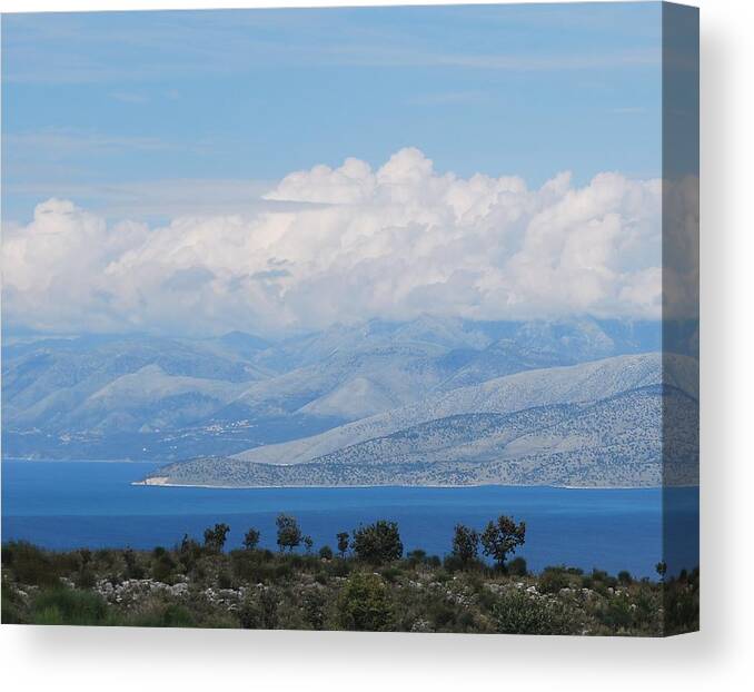 Corfu Canvas Print featuring the photograph Mountains Far Away 3 by George Katechis