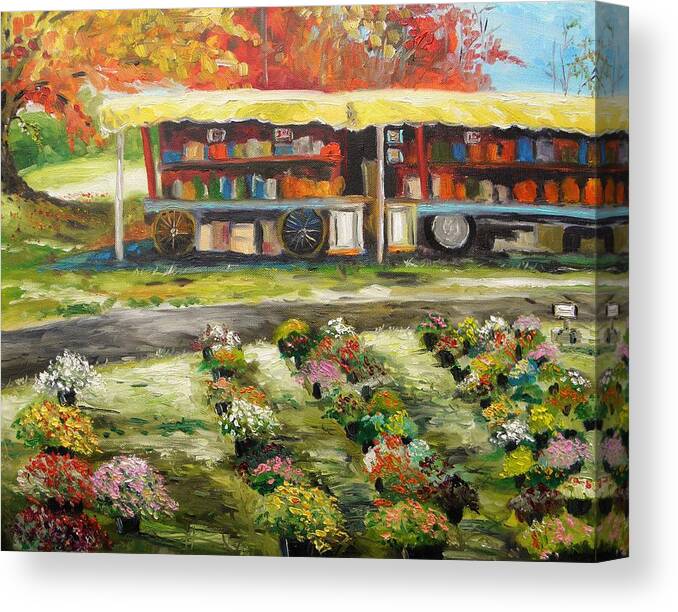 Mums. Fall Canvas Print featuring the painting Mums at Market by John Williams