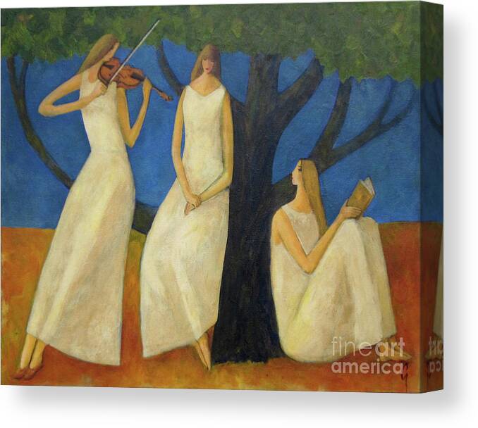 Muses Canvas Print featuring the painting Muses On The Shore by Glenn Quist