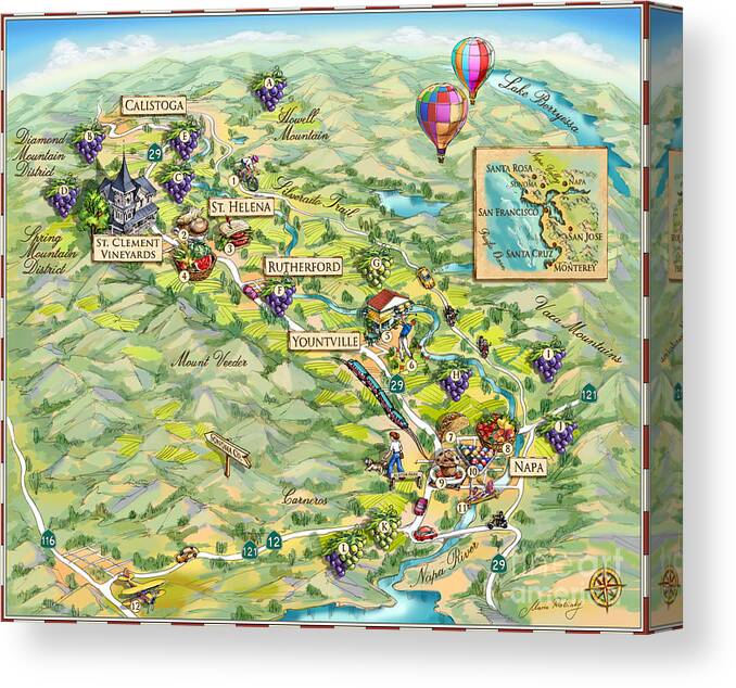 Napa Valley Canvas Print featuring the painting Napa Valley Illustrated Map by Maria Rabinky