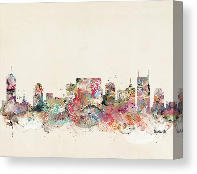 Nashville Canvas Print featuring the painting Nashville Tennessee Skyline by Bri Buckley