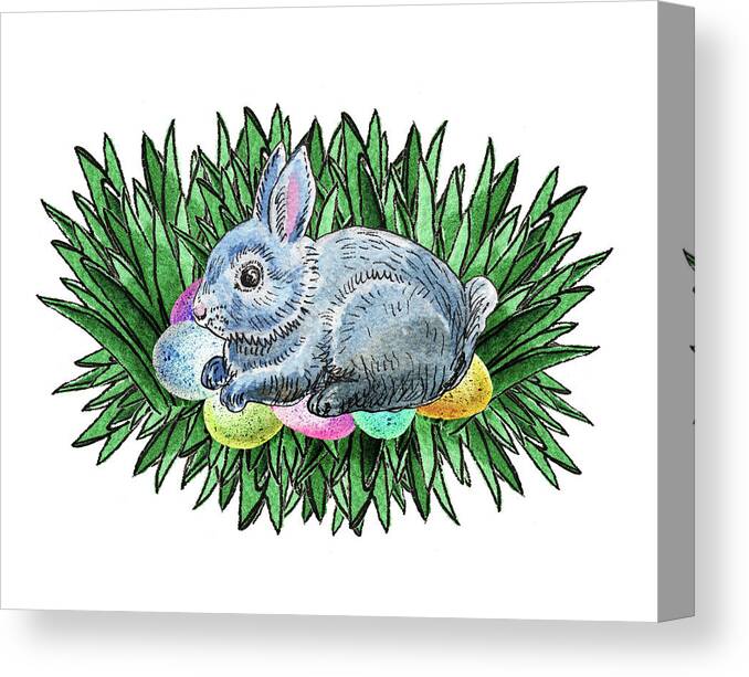 Easter Canvas Print featuring the painting Nesting Easter Bunny by Irina Sztukowski