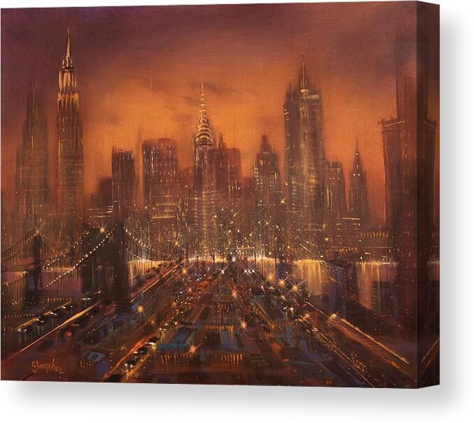 Nyc Canvas Print featuring the painting New York City of Dreams by Tom Shropshire