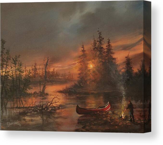 Lake Canvas Print featuring the painting Northern Solitude by Tom Shropshire