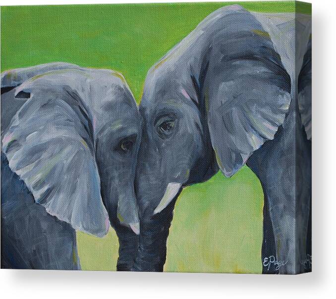 Elephant Canvas Print featuring the painting Nose to Nose in Green by Emily Page